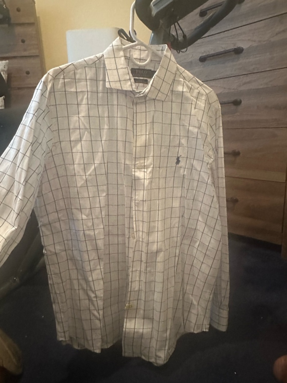 Ralph Lauren Men’s White Shirt with Navy Windowpane Check
